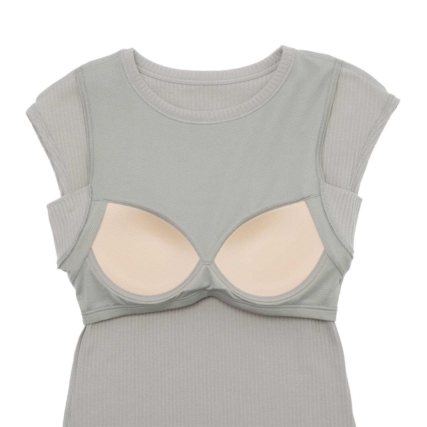 プラスケー コットンブレンド フレンチスリーブ カップ付 リブインナートップス ２枚セット