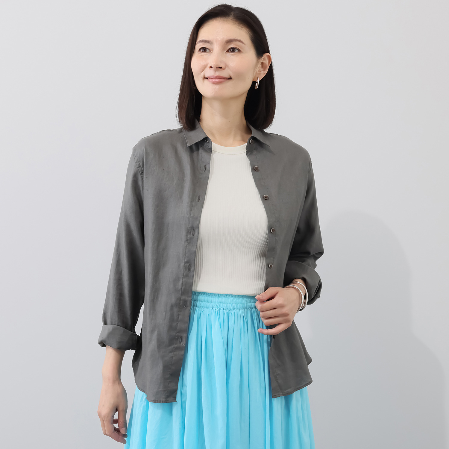 プラスケー コットンブレンド フレンチスリーブ カップ付 リブインナートップス ２枚セット