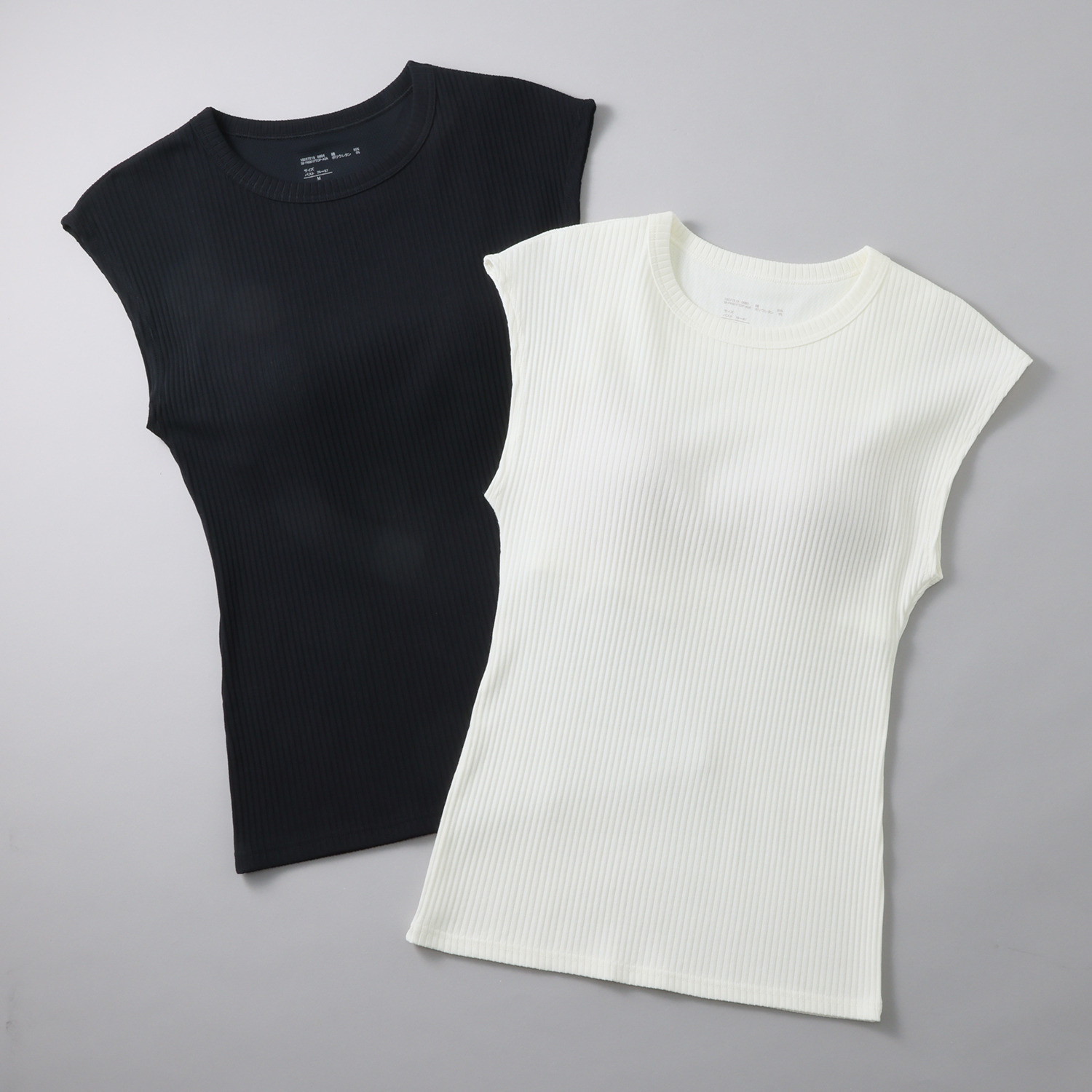 プラスケー コットンブレンド フレンチスリーブ カップ付 リブインナートップス ２枚セット