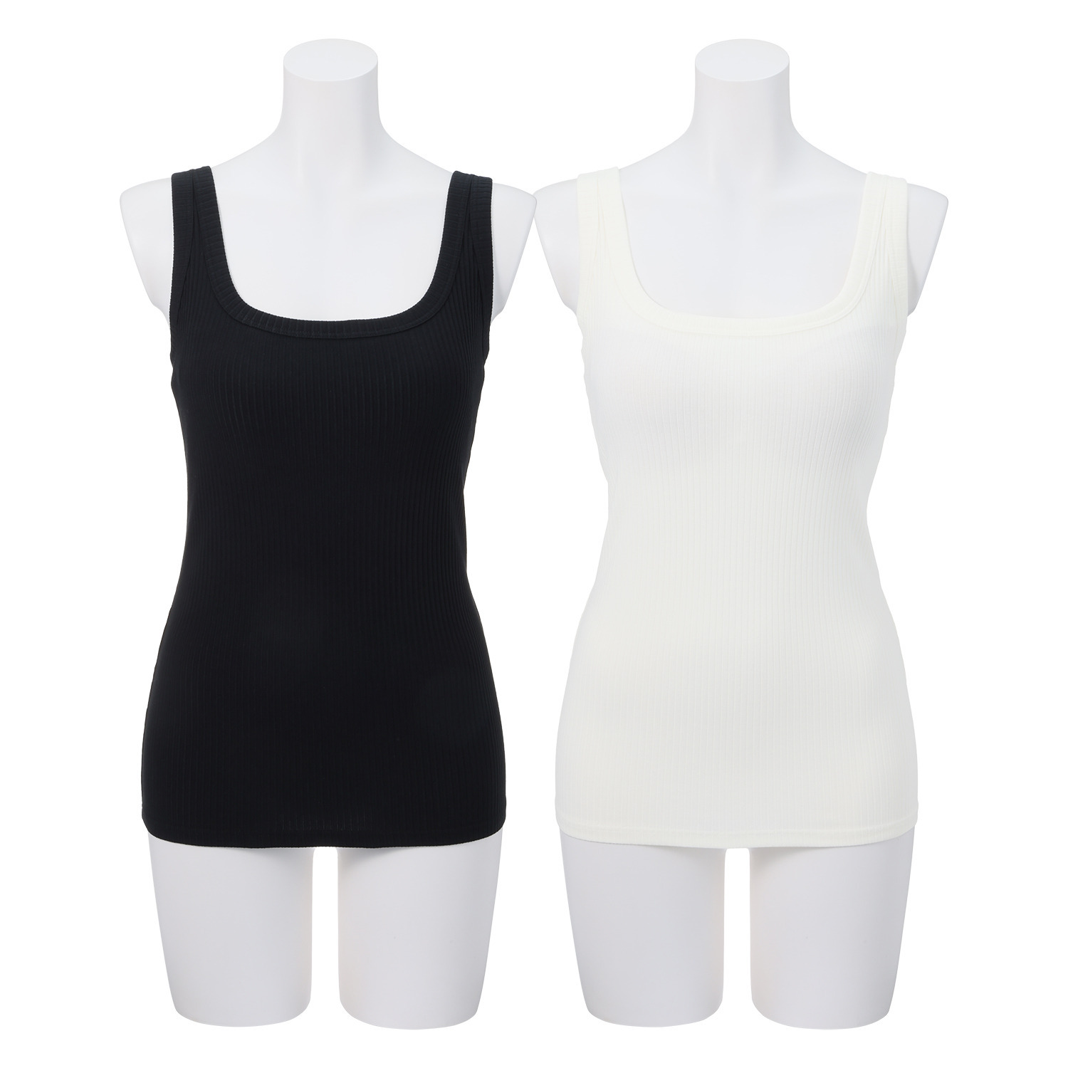 プラスケー コットンブレンド カップ付 リブタンクトップ ２枚セット