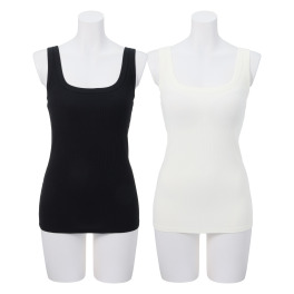 プラスケー コットンブレンド カップ付 リブタンクトップ ２枚セット