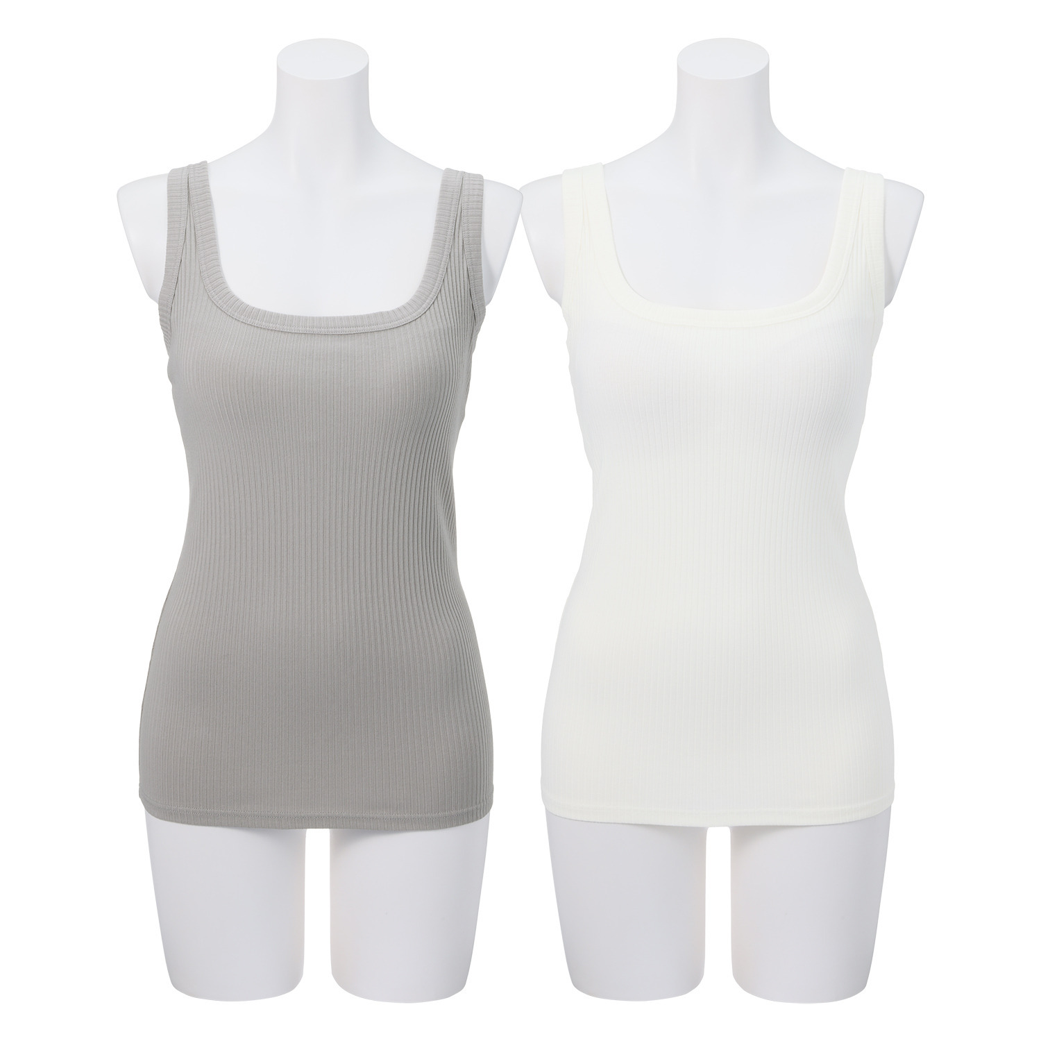 プラスケー コットンブレンド カップ付 リブタンクトップ ２枚セット