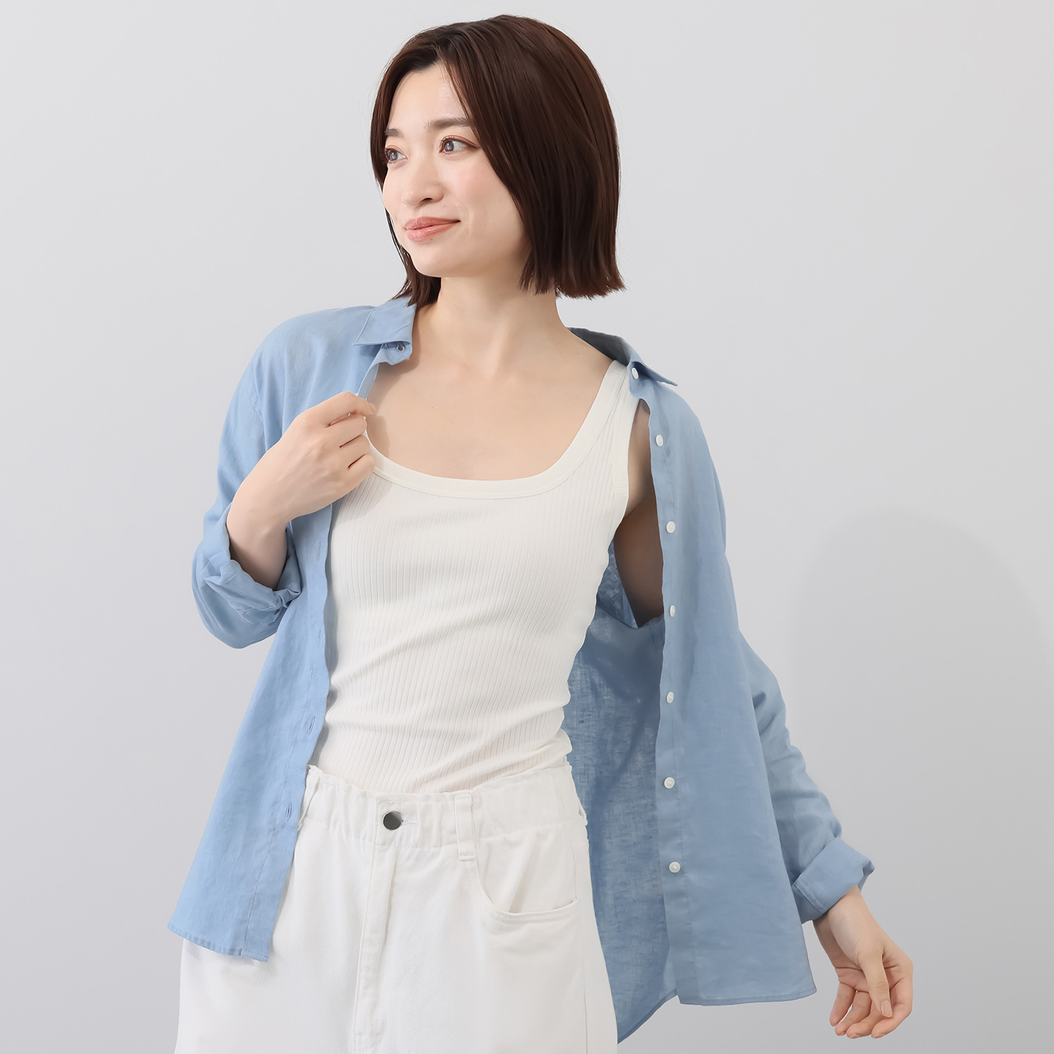 プラスケー コットンブレンド カップ付 リブタンクトップ ２枚セット