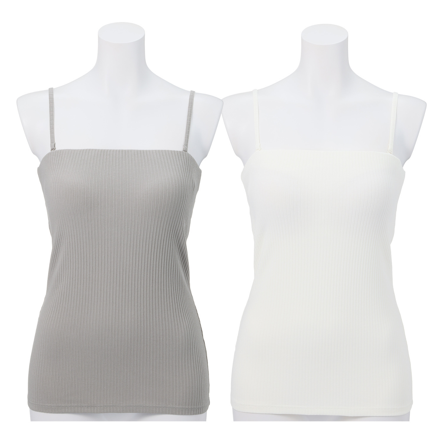 プラスケー コットンブレンド カップ付 リブベアトップ２枚セット