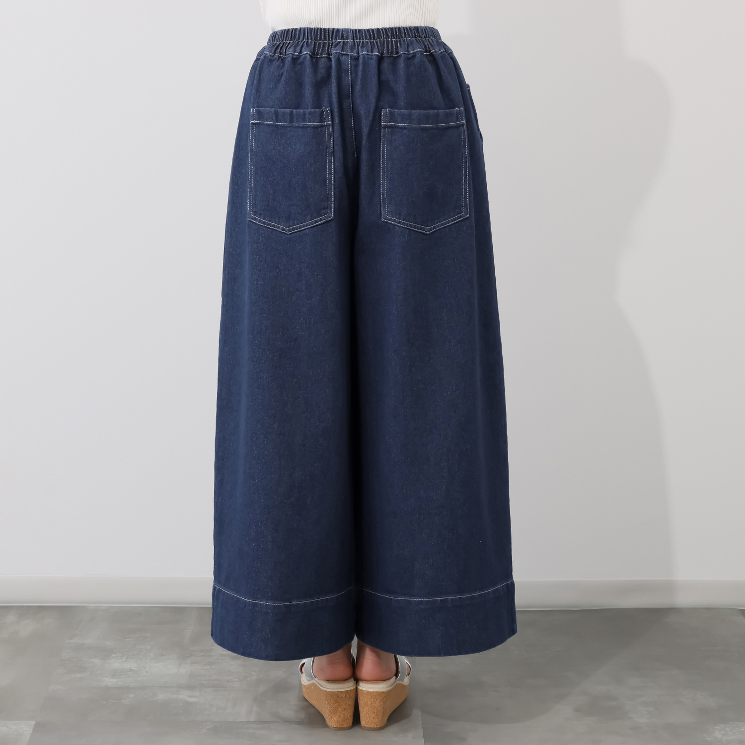 ベルデニム デザインポケット付 ワイドシルエット リラックスデニムパンツ