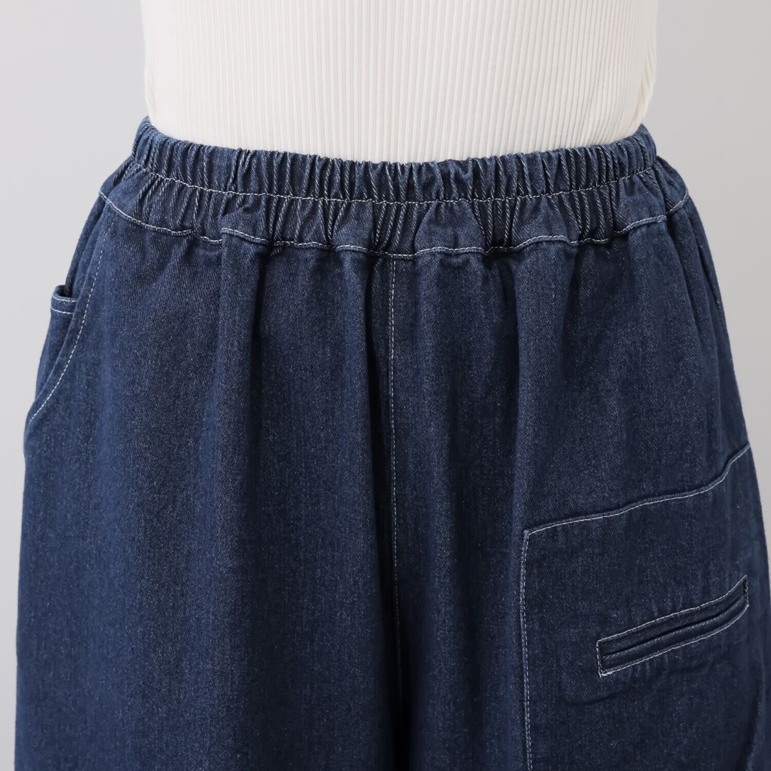 ベルデニム デザインポケット付 ワイドシルエット リラックスデニムパンツ