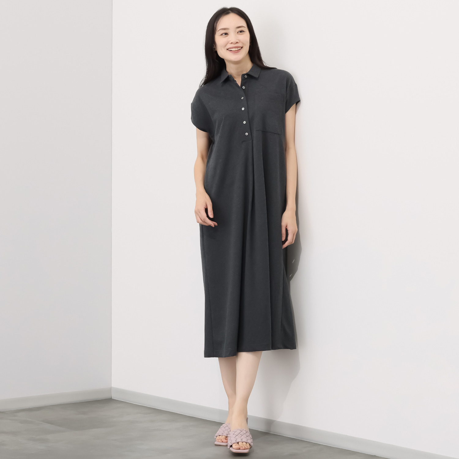 オルテンジア きれいめ鹿の子ジャージー 軽やかに涼やかに トラッドカジュアルを装う デザインワンピース