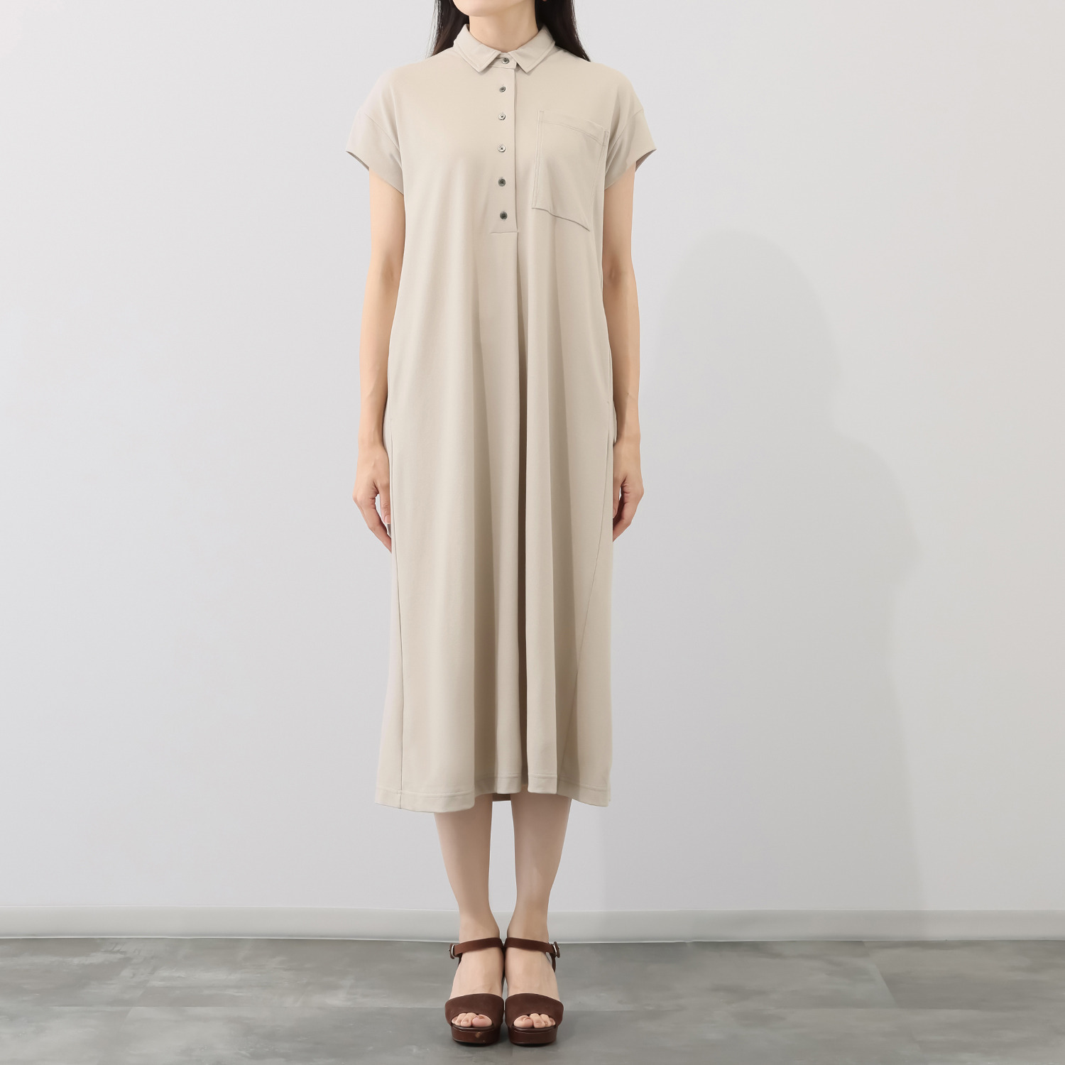 オルテンジア きれいめ鹿の子ジャージー 軽やかに涼やかに トラッドカジュアルを装う デザインワンピース