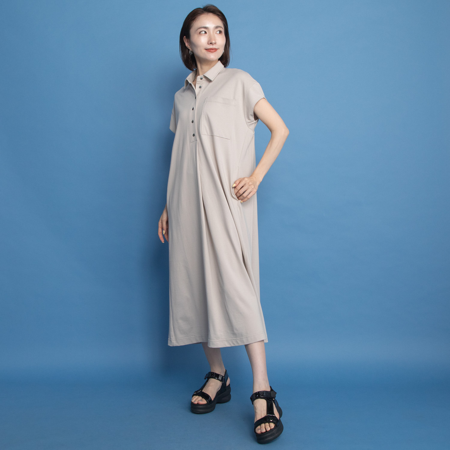 オルテンジア きれいめ鹿の子ジャージー 軽やかに涼やかに トラッドカジュアルを装う デザインワンピース