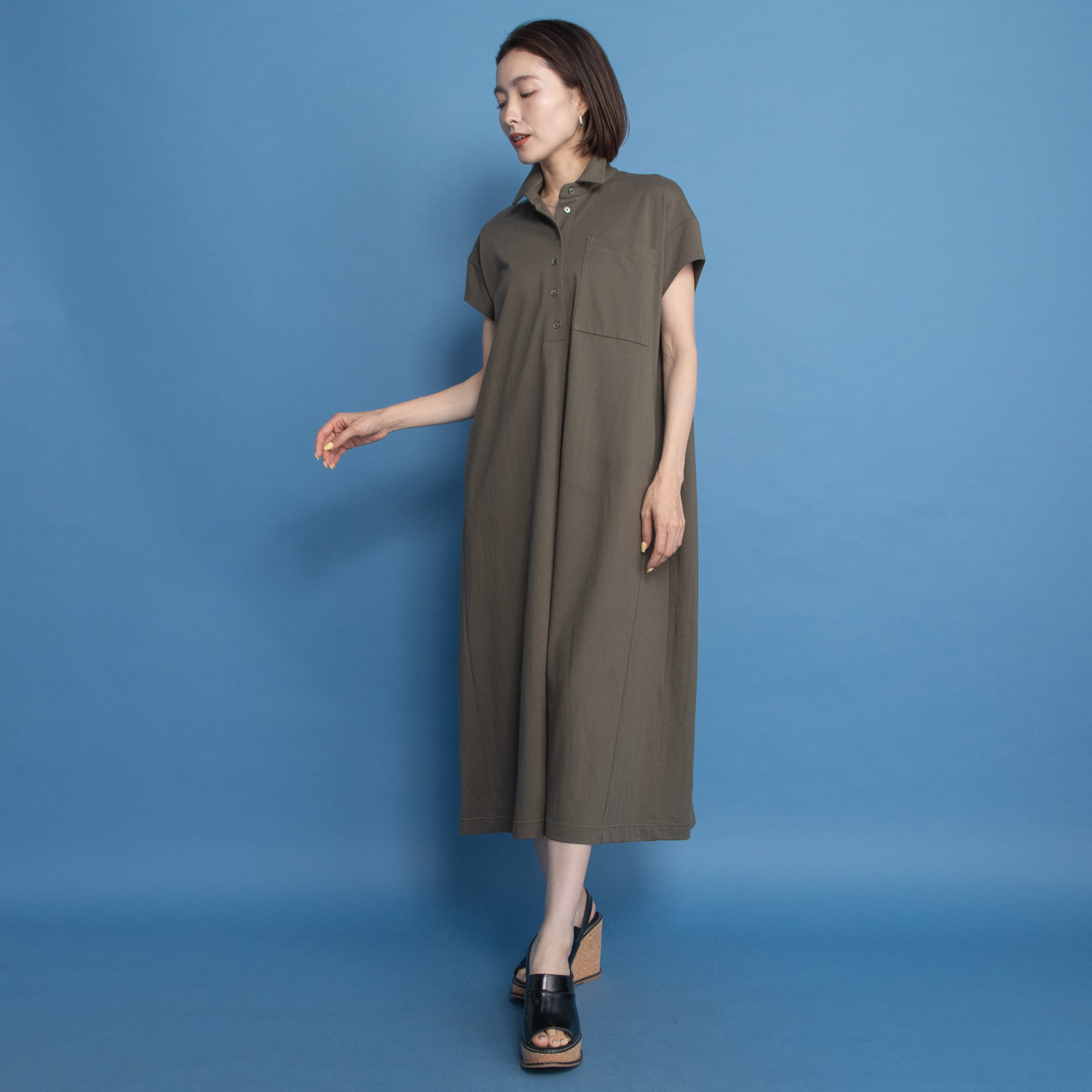 オルテンジア きれいめ鹿の子ジャージー 軽やかに涼やかに トラッドカジュアルを装う デザインワンピース