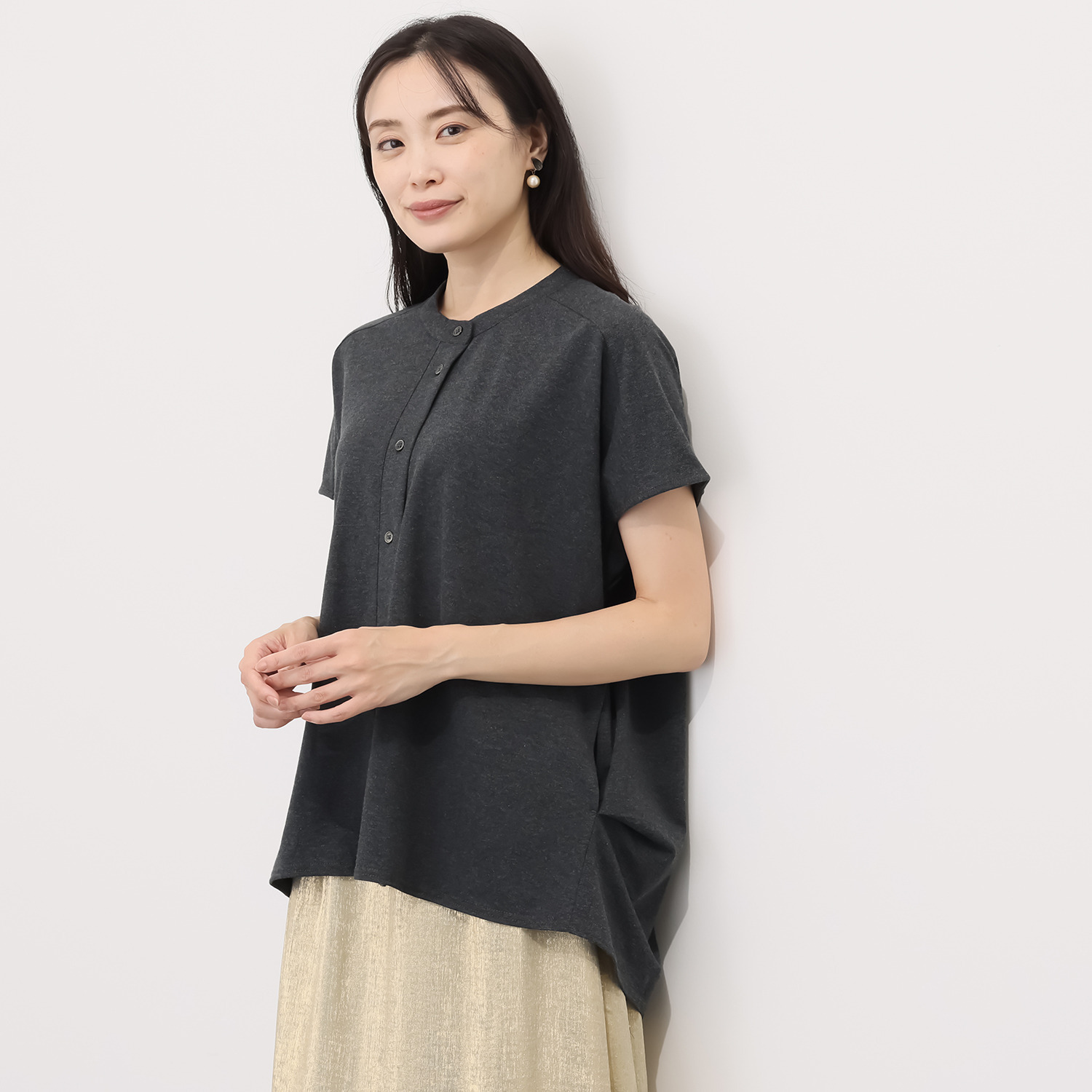 オルテンジア きれいめ鹿の子ジャージー トラッドを涼やかに装う デザインブラウス