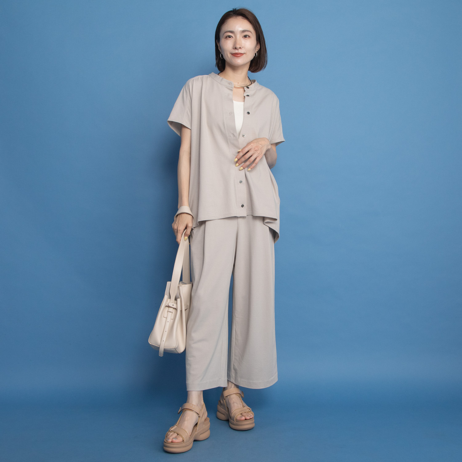 オルテンジア きれいめ鹿の子ジャージー トラッドを涼やかに装う デザインブラウス