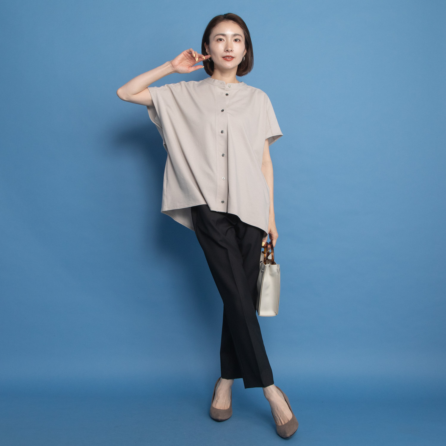 オルテンジア きれいめ鹿の子ジャージー トラッドを涼やかに装う デザインブラウス