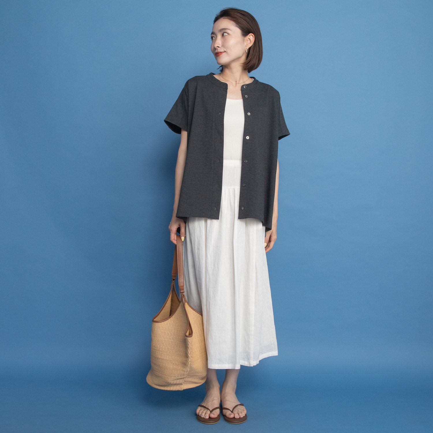 オルテンジア きれいめ鹿の子ジャージー トラッドを涼やかに装う デザインブラウス