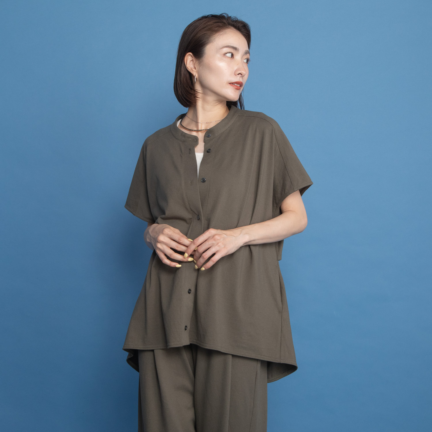 オルテンジア きれいめ鹿の子ジャージー トラッドを涼やかに装う デザインブラウス