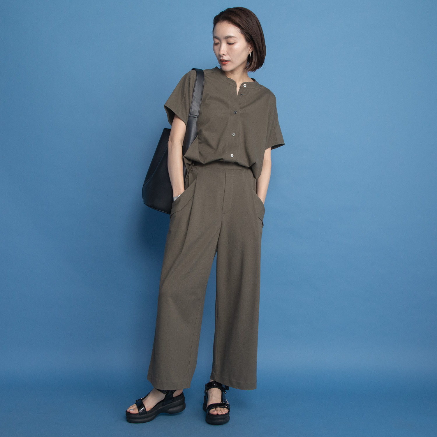 オルテンジア きれいめ鹿の子ジャージー 軽やかに涼やかに マニッシュを装う テーパードパンツ