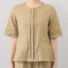 ヤエアジュテ 旬なハーフスリーブで 開けても閉めても上品見え リネン混 ノーカラージャケット