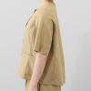 ヤエアジュテ 旬なハーフスリーブで 開けても閉めても上品見え リネン混 ノーカラージャケット