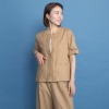 ヤエアジュテ 旬なハーフスリーブで 開けても閉めても上品見え リネン混 ノーカラージャケット
