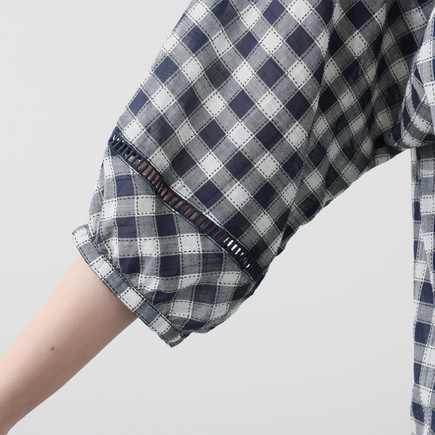 スタイル・ラヴィー シャーリング ギンガムチェックブラウス