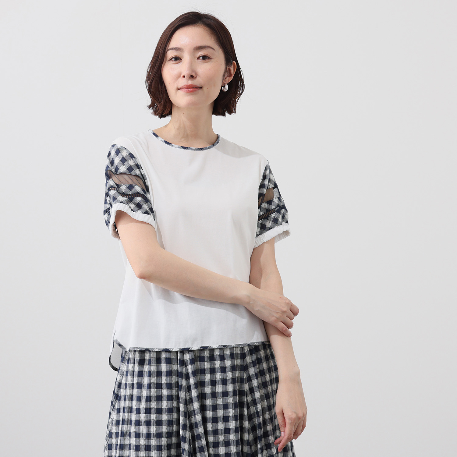 スタイル・ラヴィー 袖チェックアクセント カットソープルオーバー