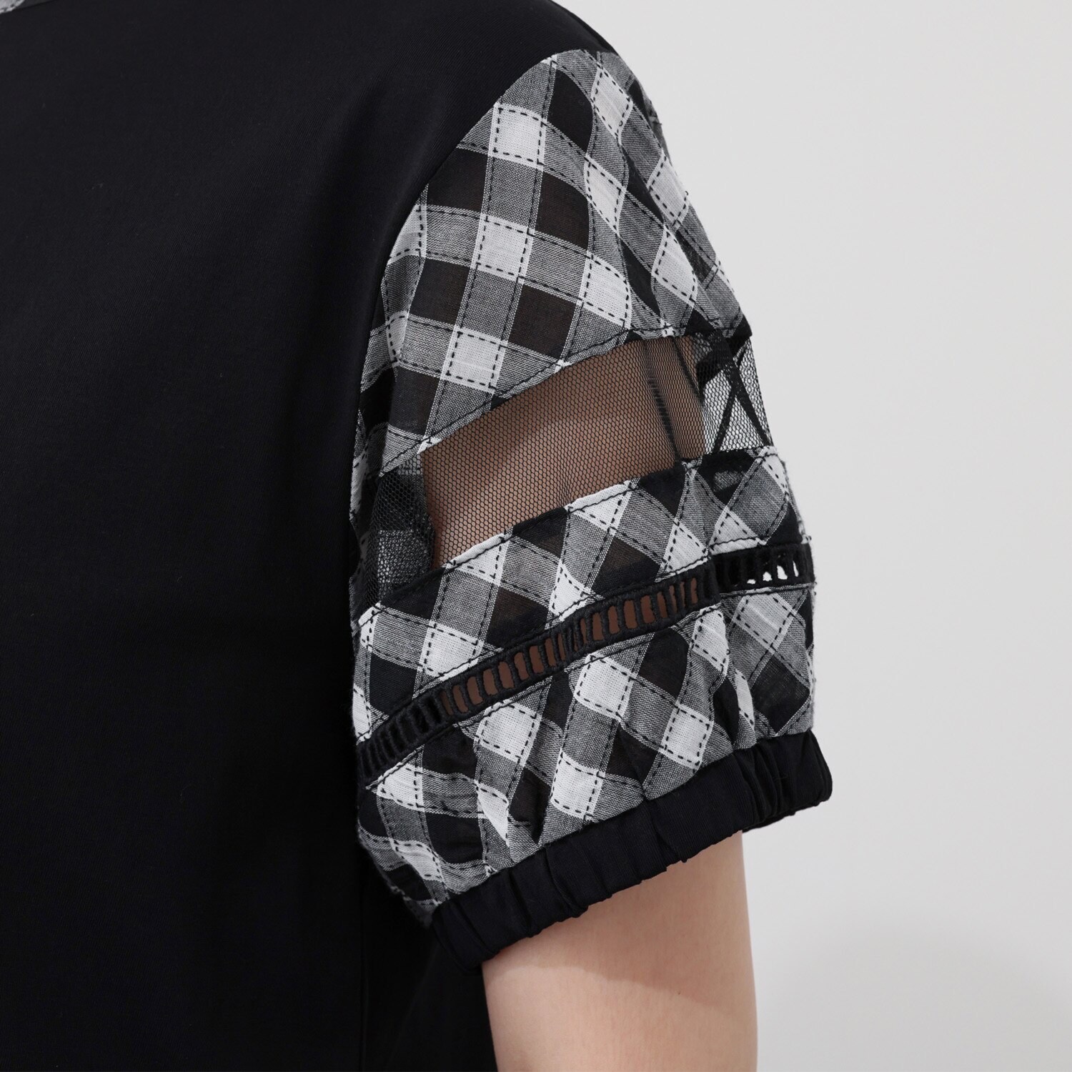 スタイル・ラヴィー 袖チェックアクセント カットソープルオーバー