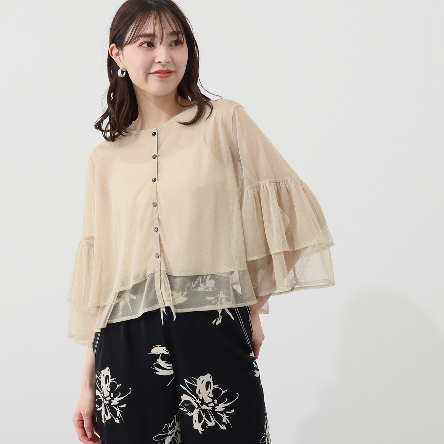 スタイル・ラヴィー フリルアクセント チュールブラウス