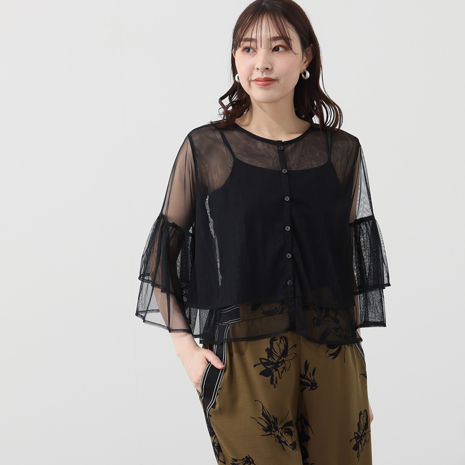 スタイル・ラヴィー フリルアクセント チュールブラウス