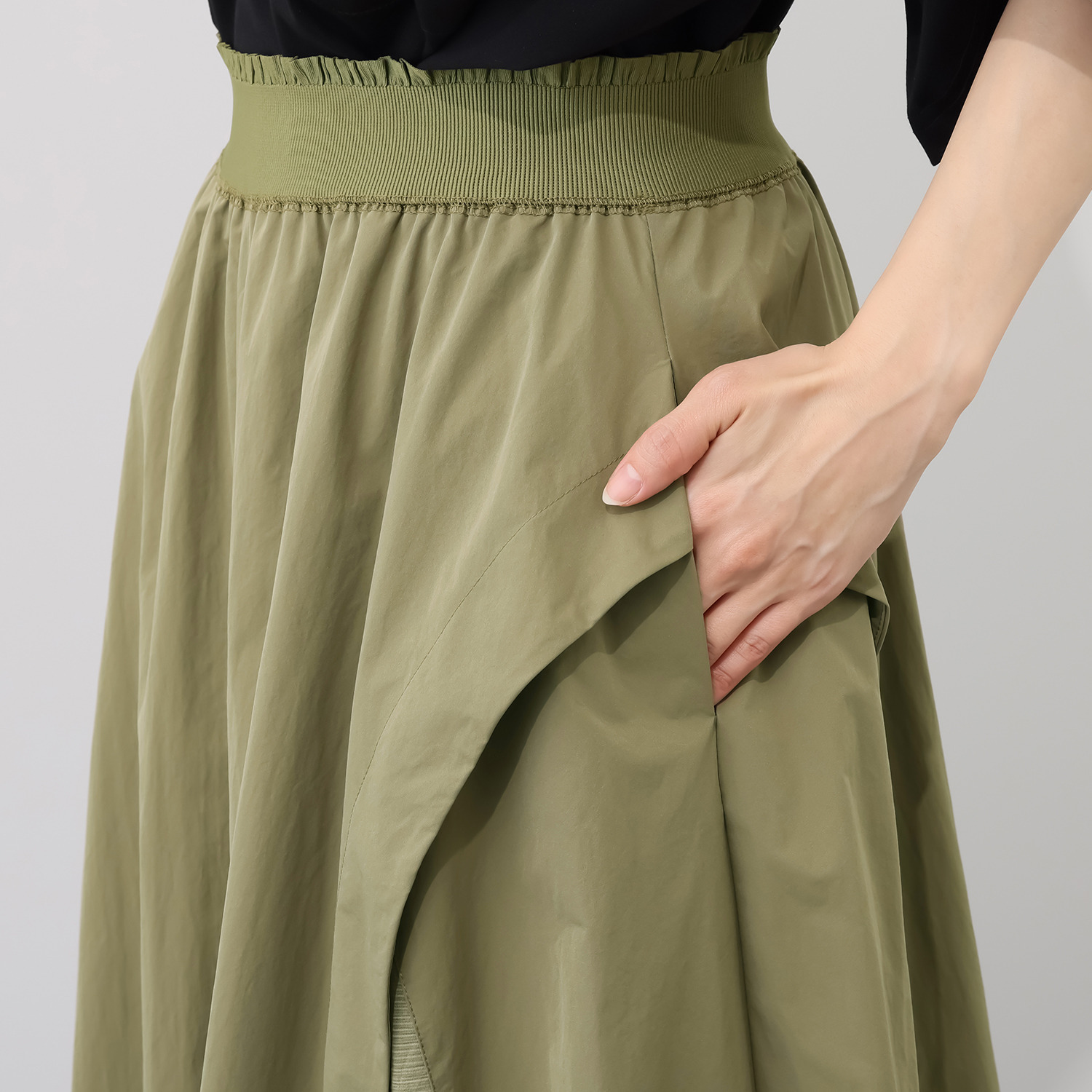 ベルポニー 異素材使い パネル切替 デザインバルーンスカート