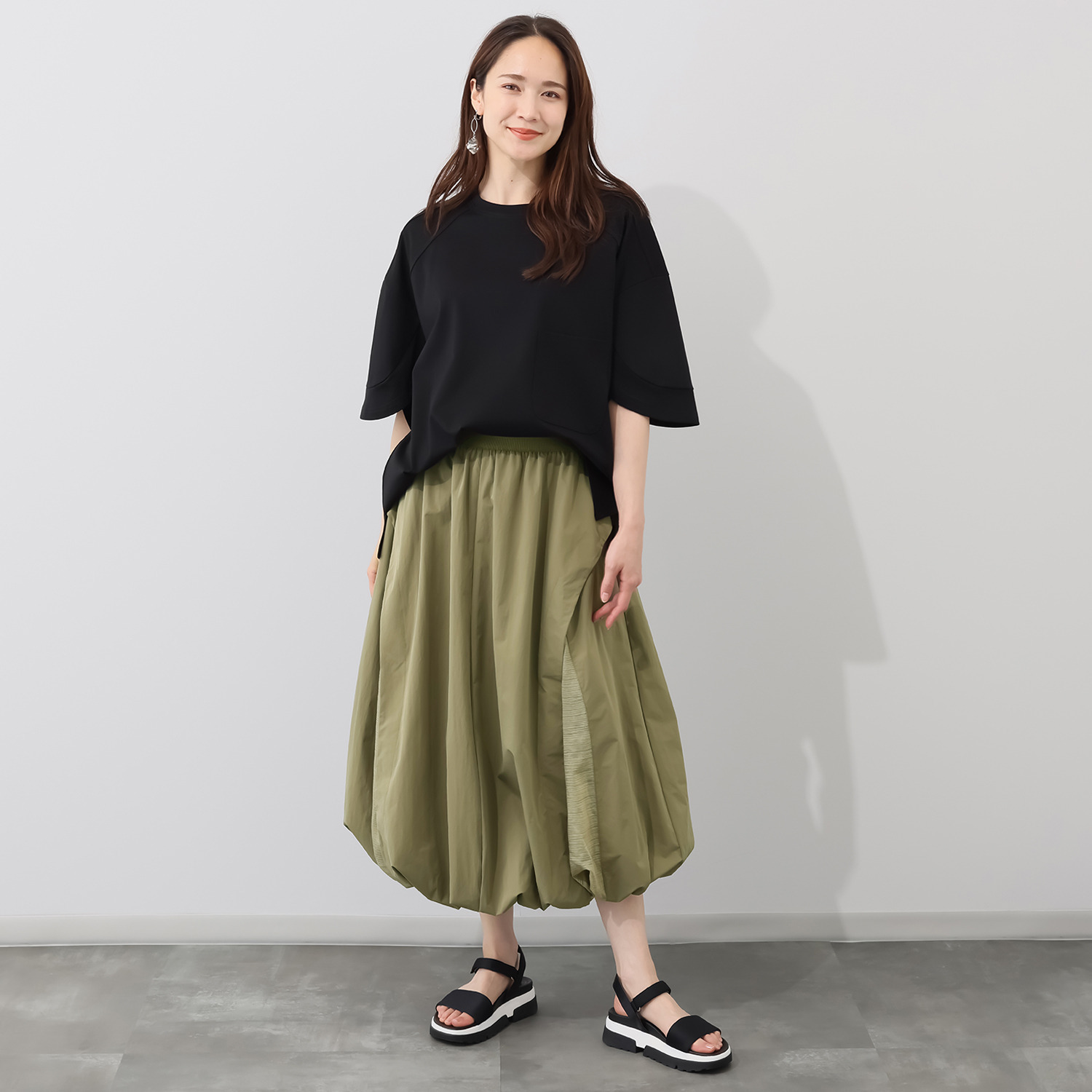 ベルポニー 異素材使い パネル切替 デザインバルーンスカート