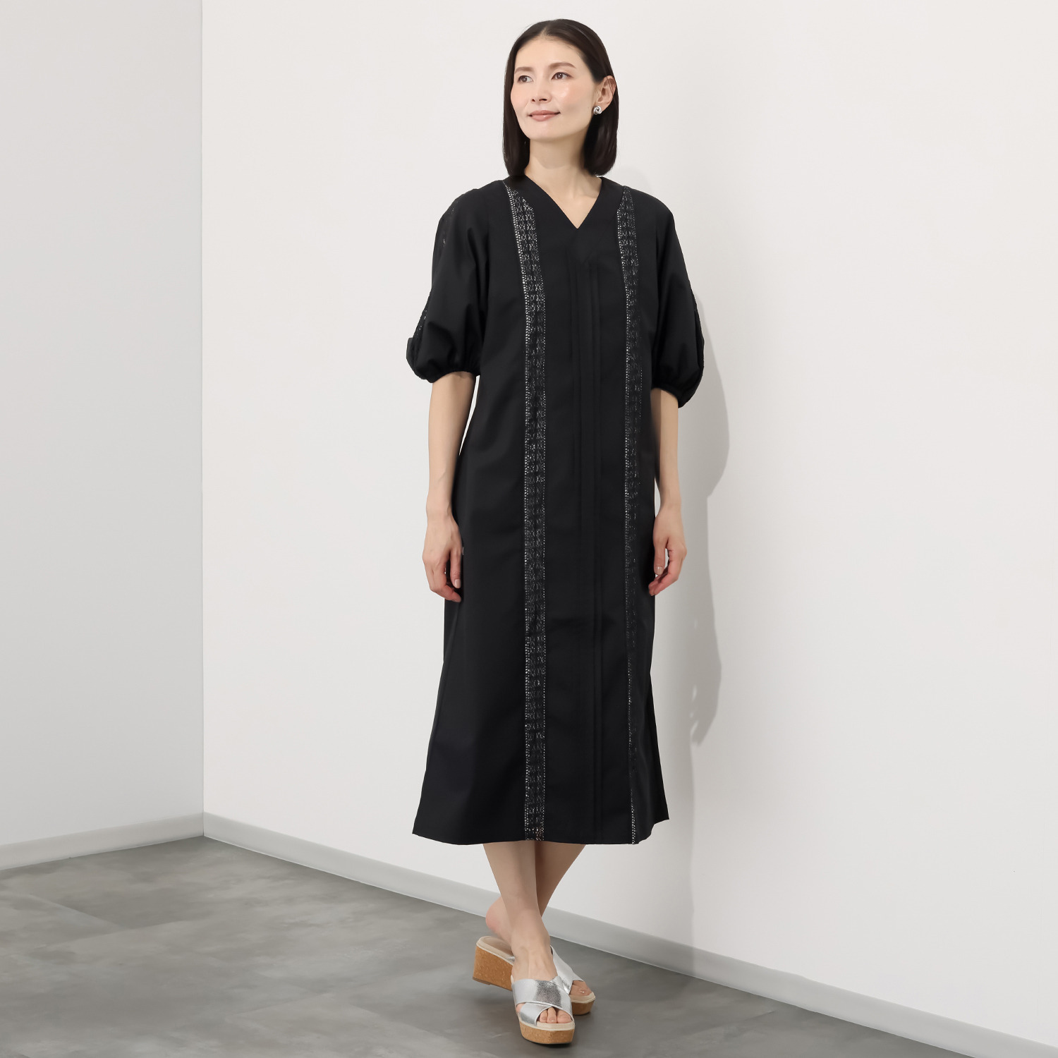 エムジェイアール　バイ マチコ　ジント　ロンドン レースアクセント ボリュームスリーブ ロングワンピース