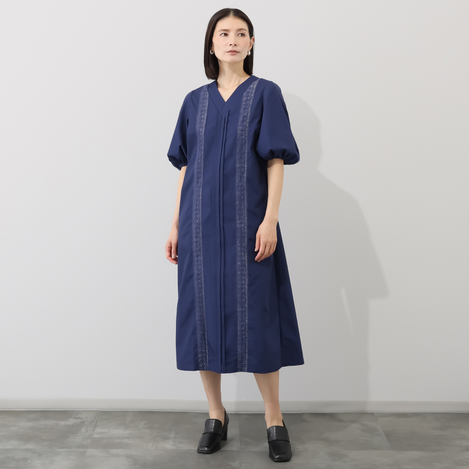 エムジェイアール　バイ マチコ　ジント　ロンドン レースアクセント ボリュームスリーブ ロングワンピース