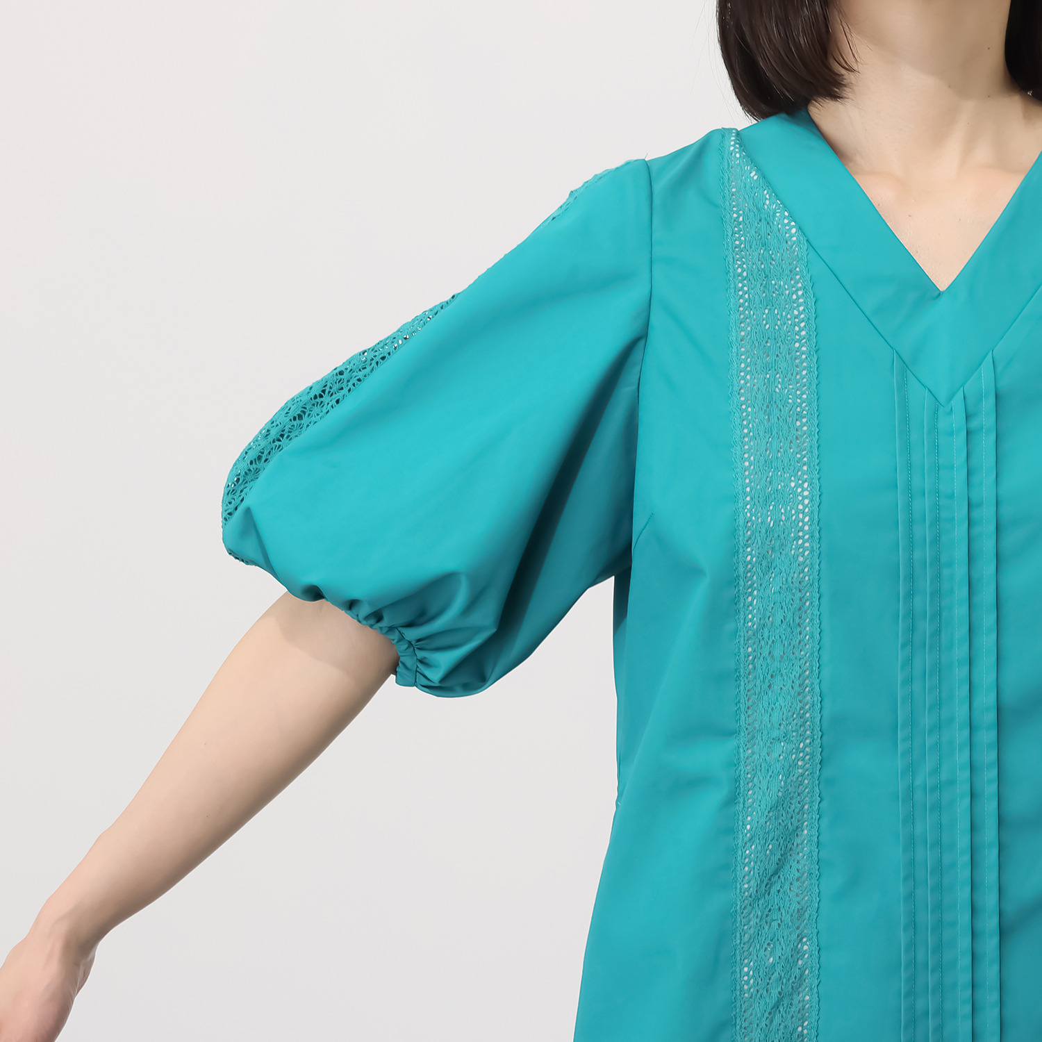 エムジェイアール　バイ マチコ　ジント　ロンドン レースアクセント ボリュームスリーブ ロングワンピース