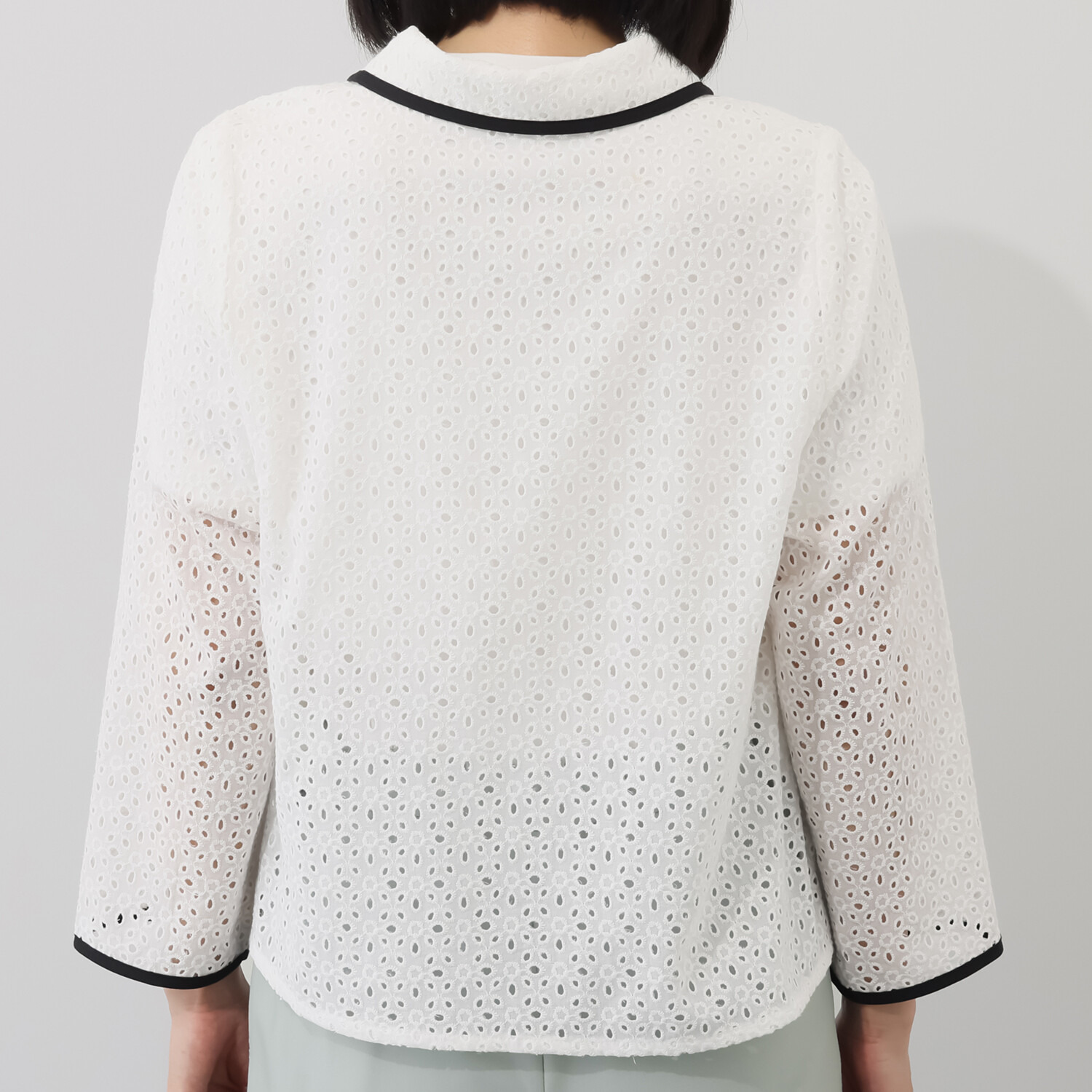 エムジェイアール　バイ マチコ　ジント　ロンドン 総刺しゅうレース 配色パイピング シャツジャケット