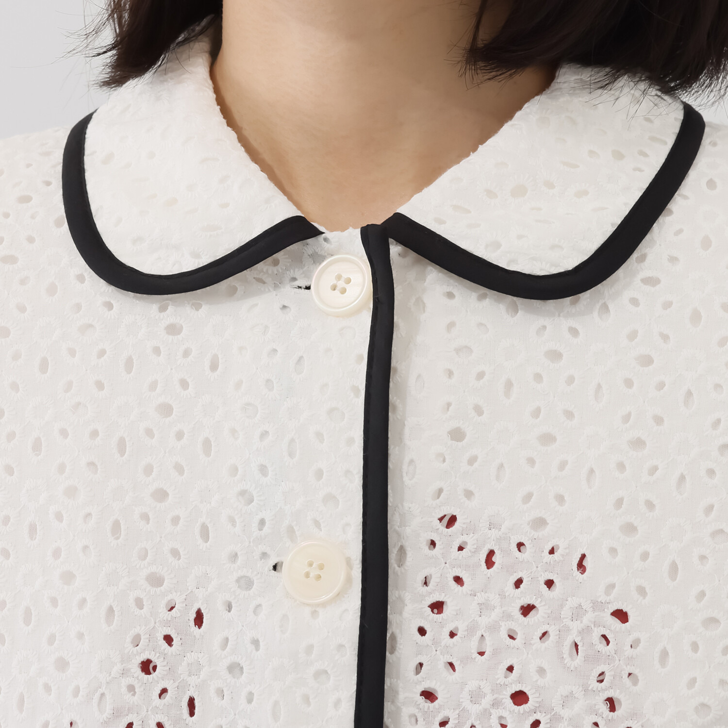 エムジェイアール　バイ マチコ　ジント　ロンドン 総刺しゅうレース 配色パイピング シャツジャケット