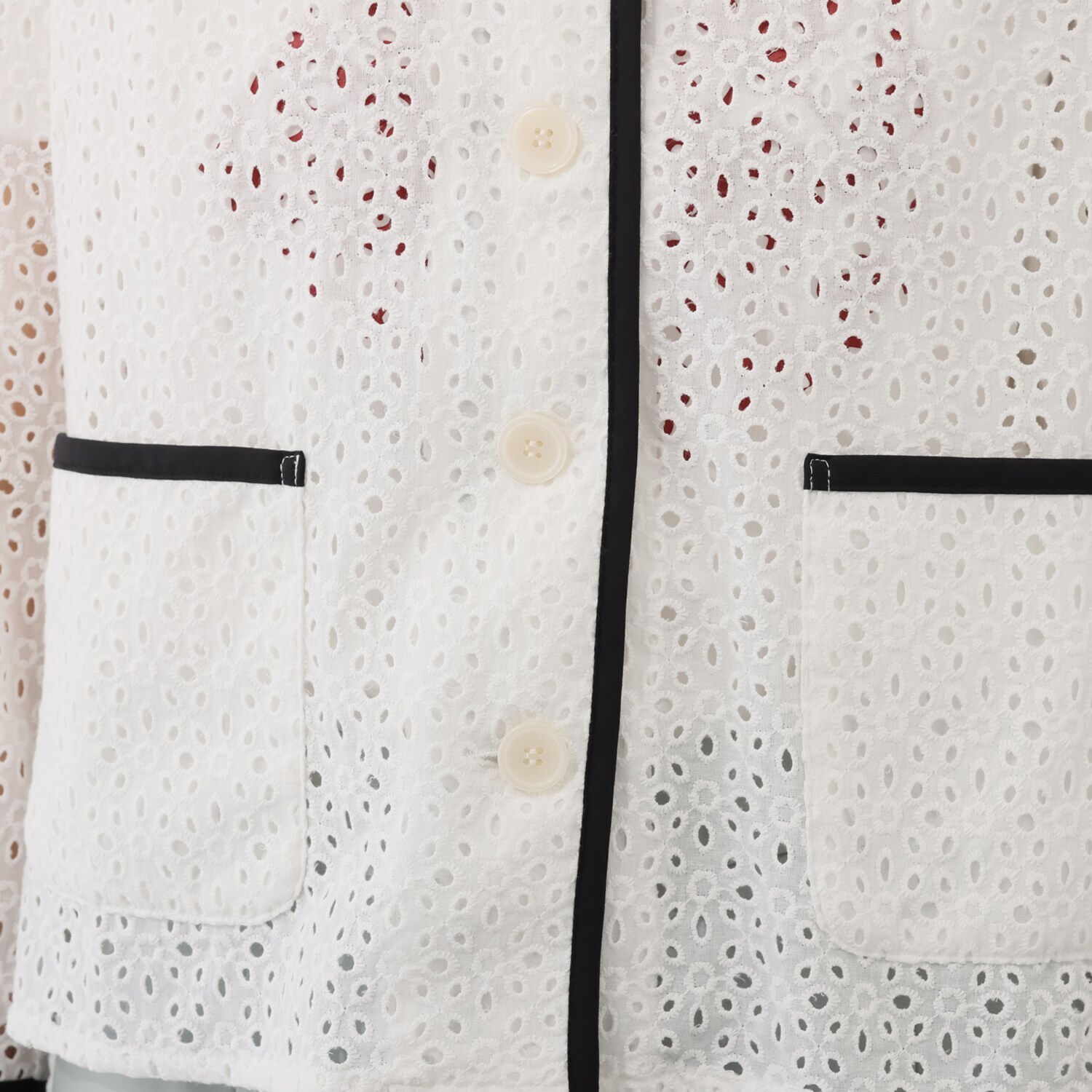 エムジェイアール　バイ マチコ　ジント　ロンドン 総刺しゅうレース 配色パイピング シャツジャケット