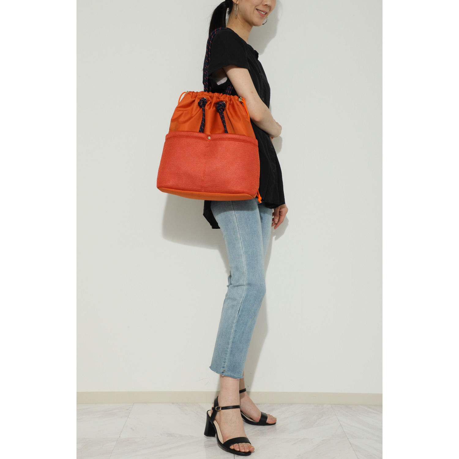 ベルモサ アースカラー 軽量 巾着トートバッグ