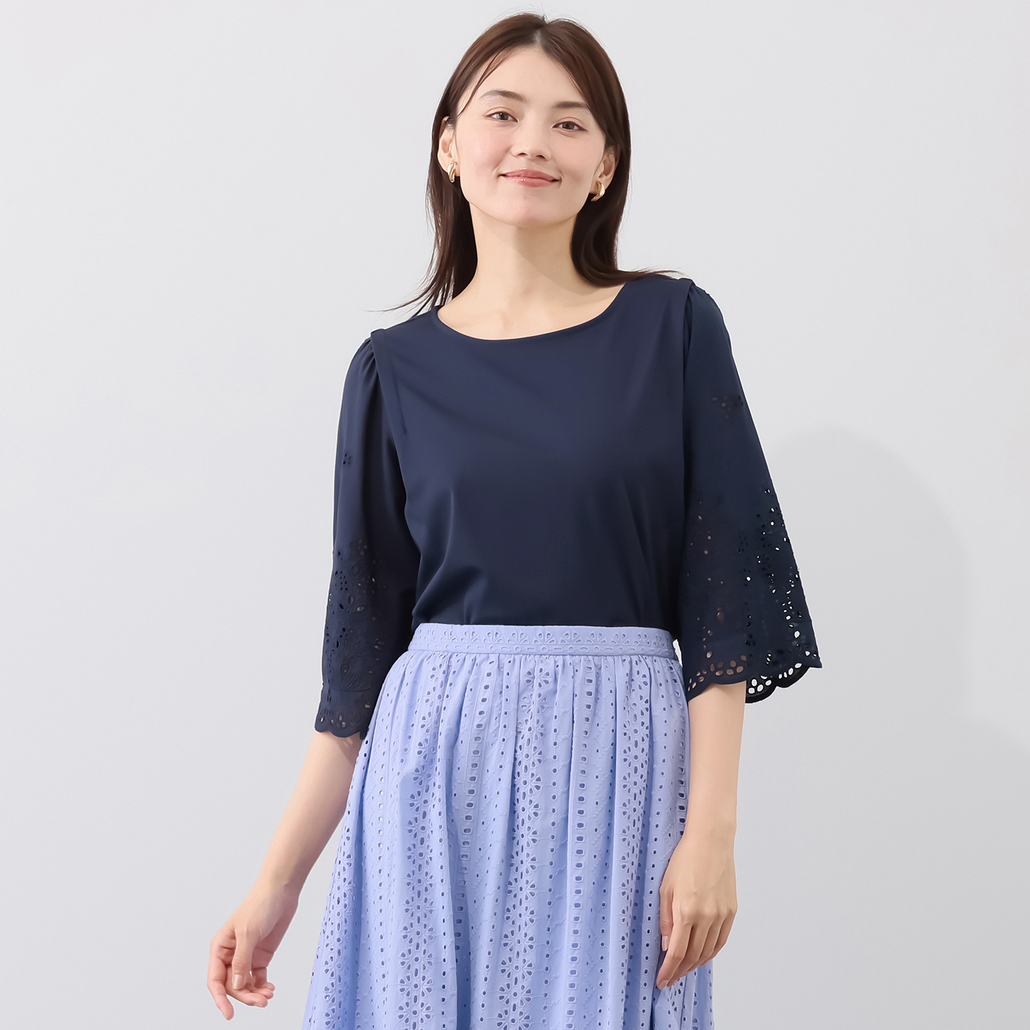 ルクオーレ 接触冷感モクロディ スカラップレーススリーブ プルオーバー