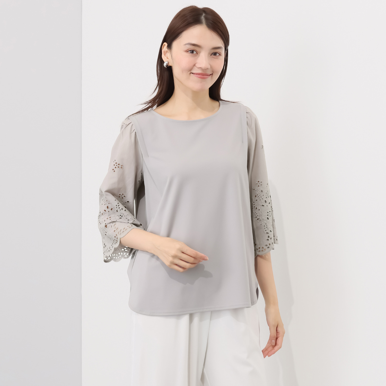 ルクオーレ 接触冷感モクロディ スカラップレーススリーブ プルオーバー