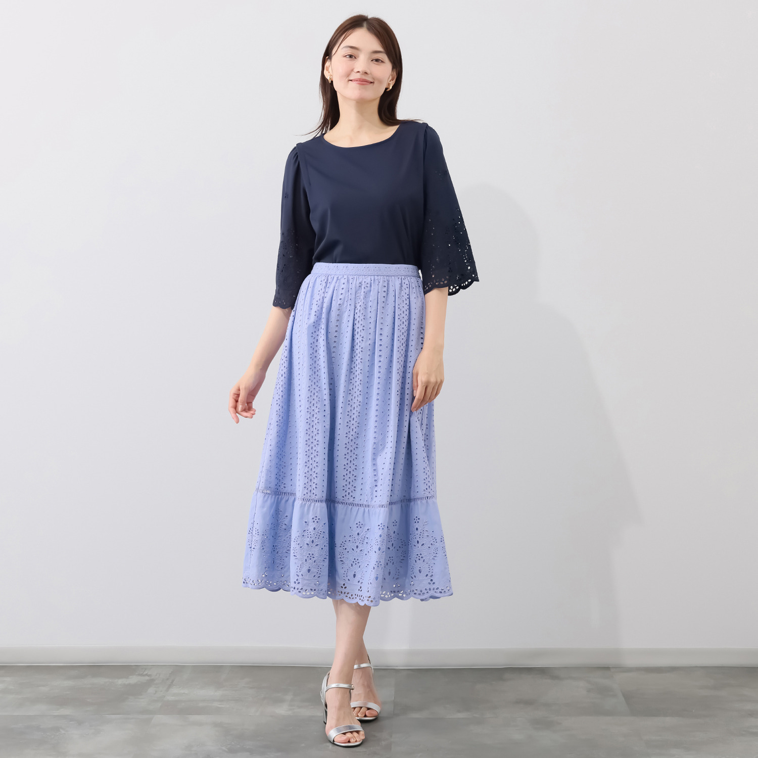 ルクオーレ 接触冷感モクロディ スカラップレーススリーブ プルオーバー