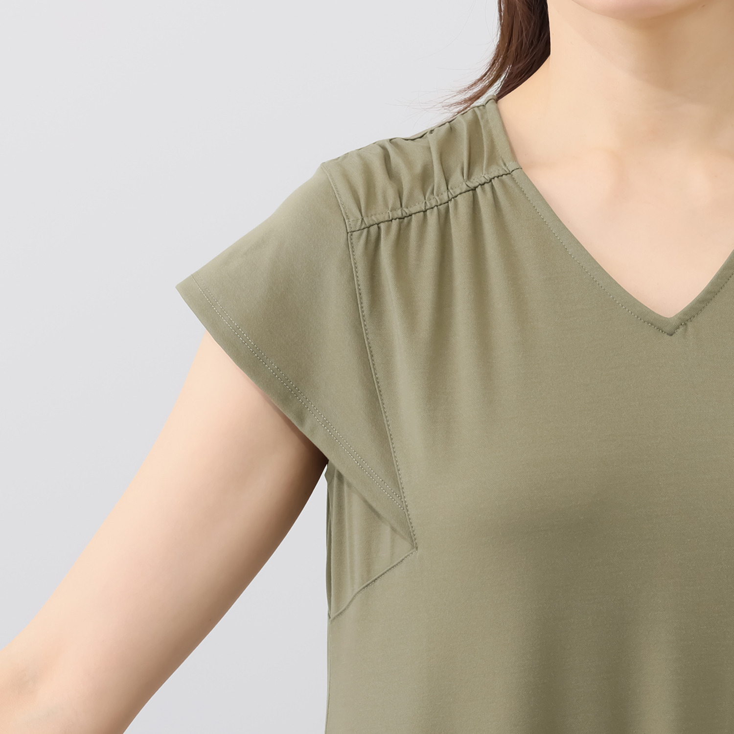 ルクオーレ 接触冷感モクロディ アイレットレース切替 フレアーワンピース