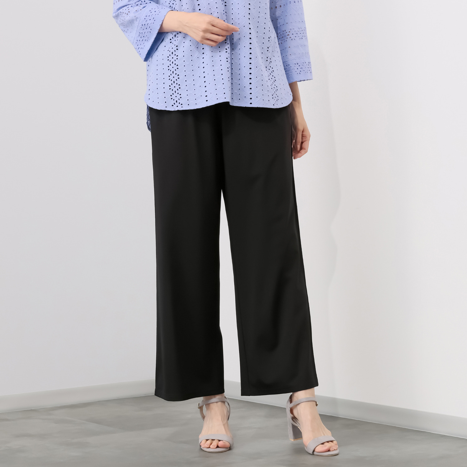 ルクオーレ 接触冷感モクロディ サイドラインデザイン ワイドパンツ