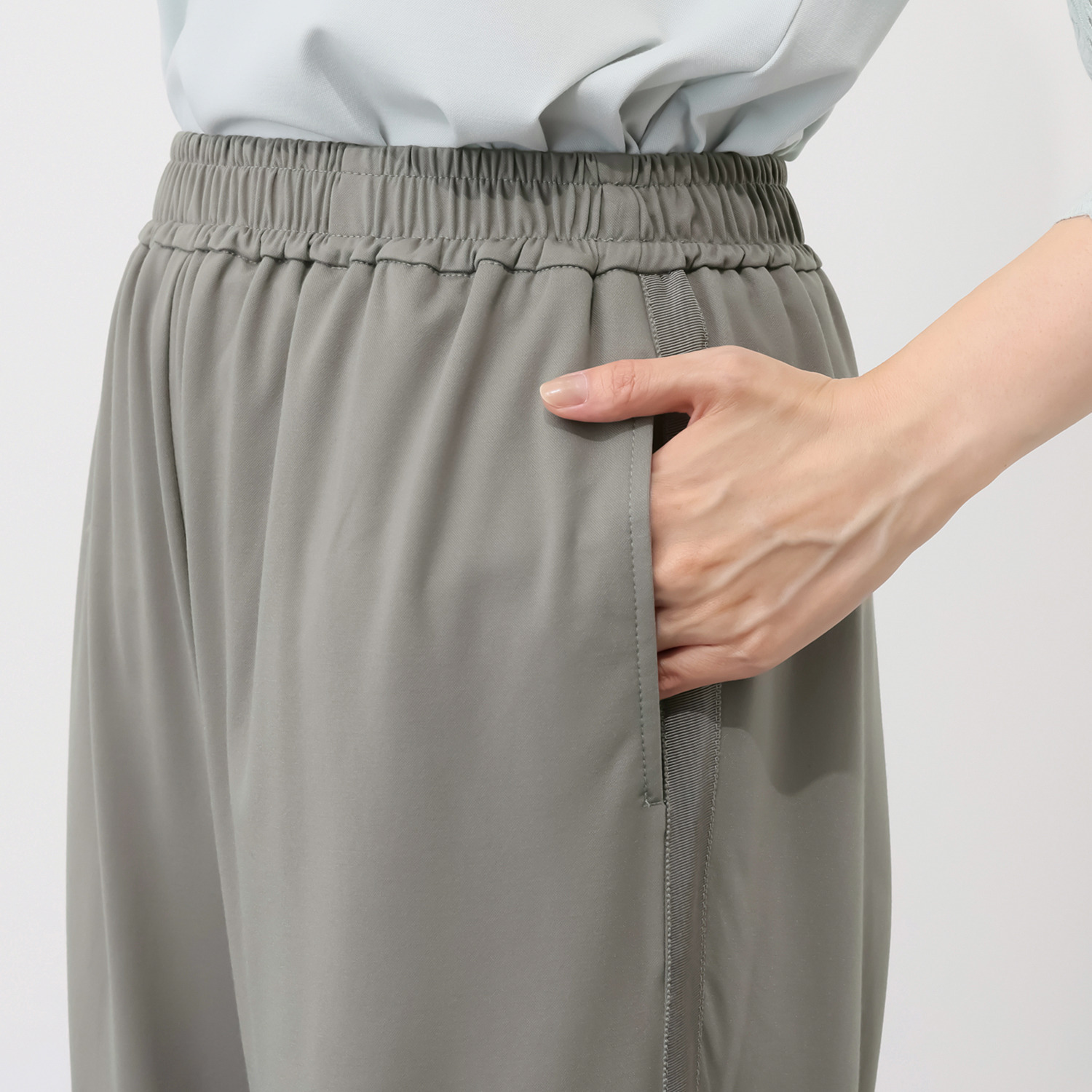 ルクオーレ 接触冷感モクロディ サイドラインデザイン ワイドパンツ