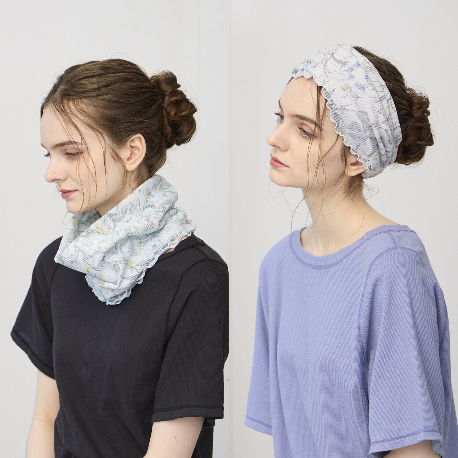 丸福ガーゼ ムレにくくて快適！速乾 綿モダール混 ボタニカルプリント マルチウォーマー ２枚セット