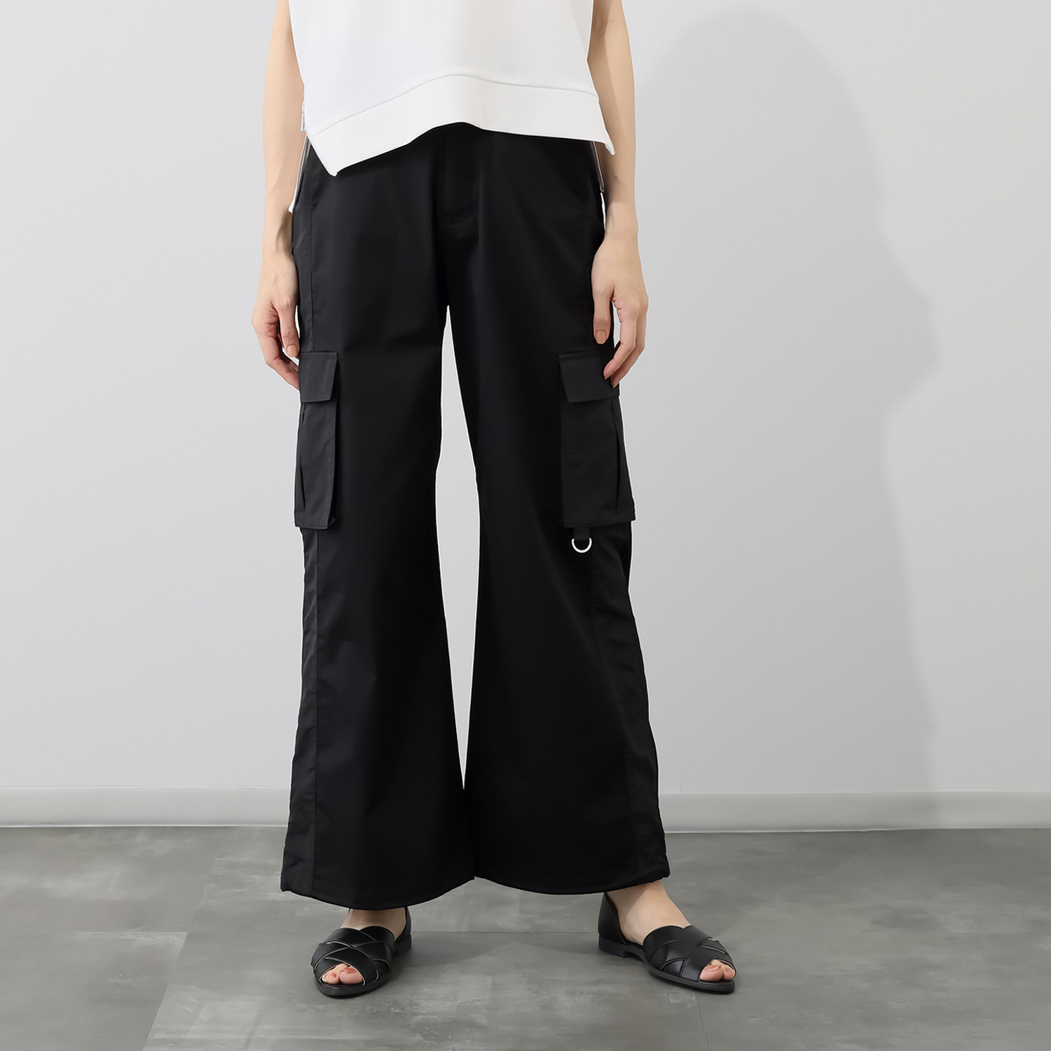 ヘブンアンドアース 異素材切替 ワイドカーゴパンツ