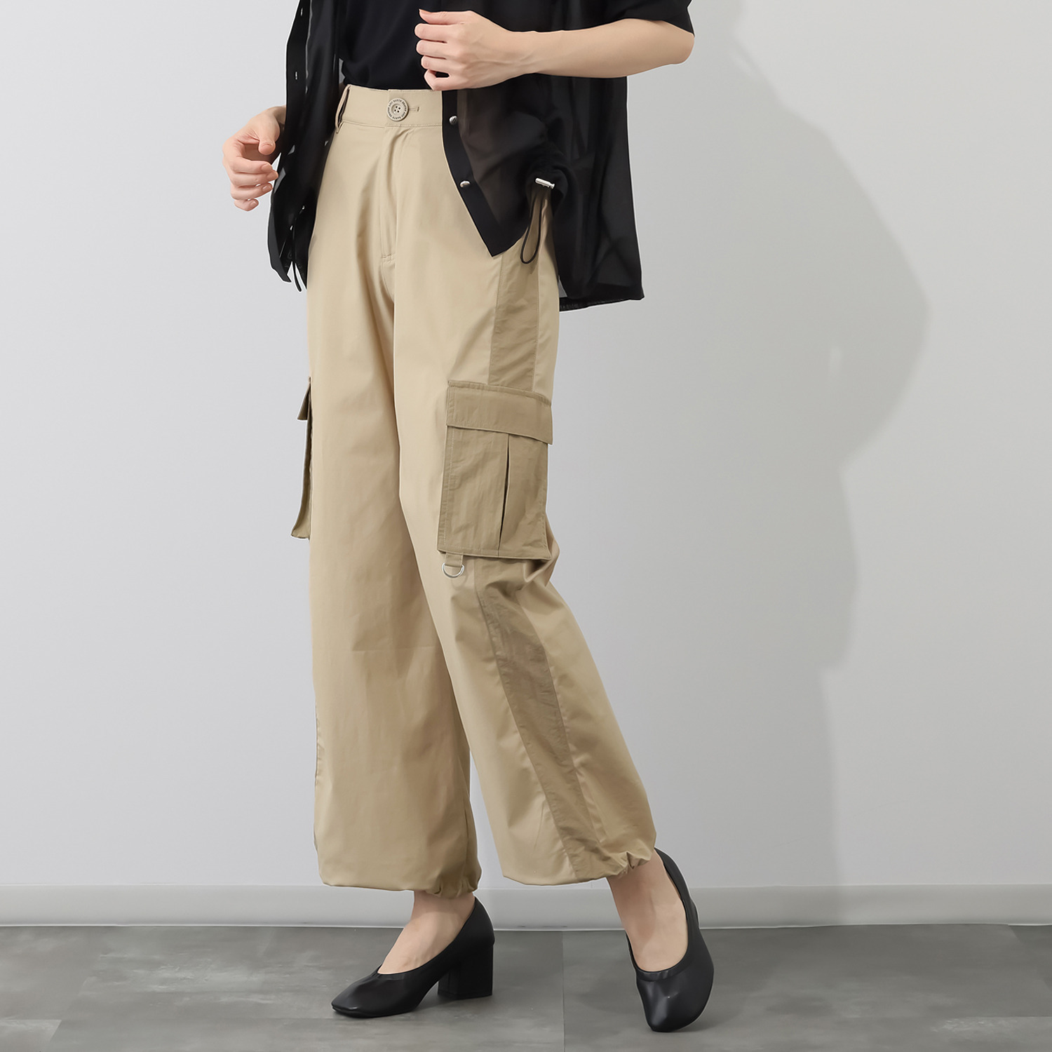 ヘブンアンドアース 異素材切替 ワイドカーゴパンツ