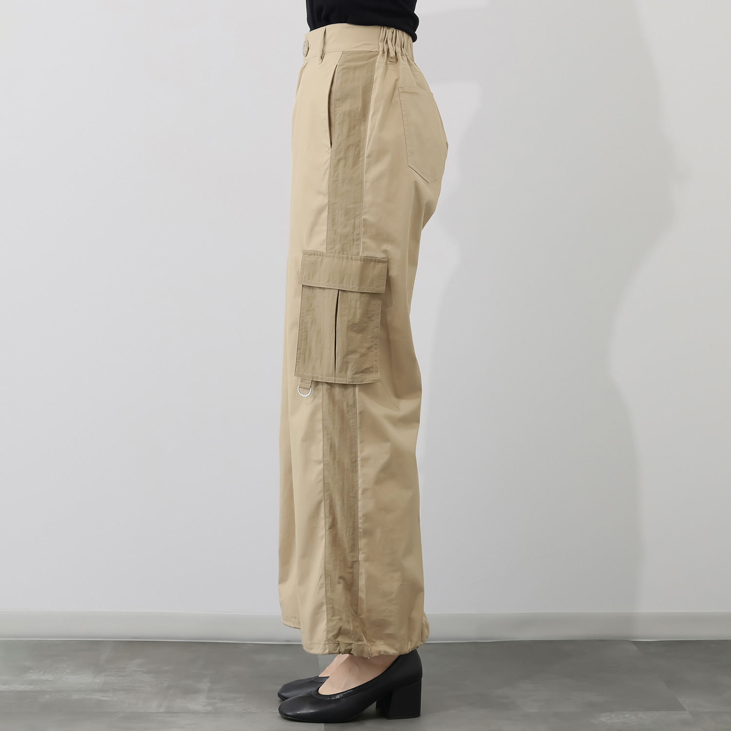 ヘブンアンドアース 異素材切替 ワイドカーゴパンツ