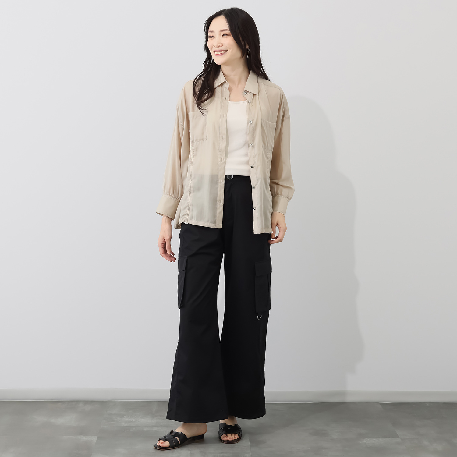 ヘブンアンドアース 異素材切替 ワイドカーゴパンツ