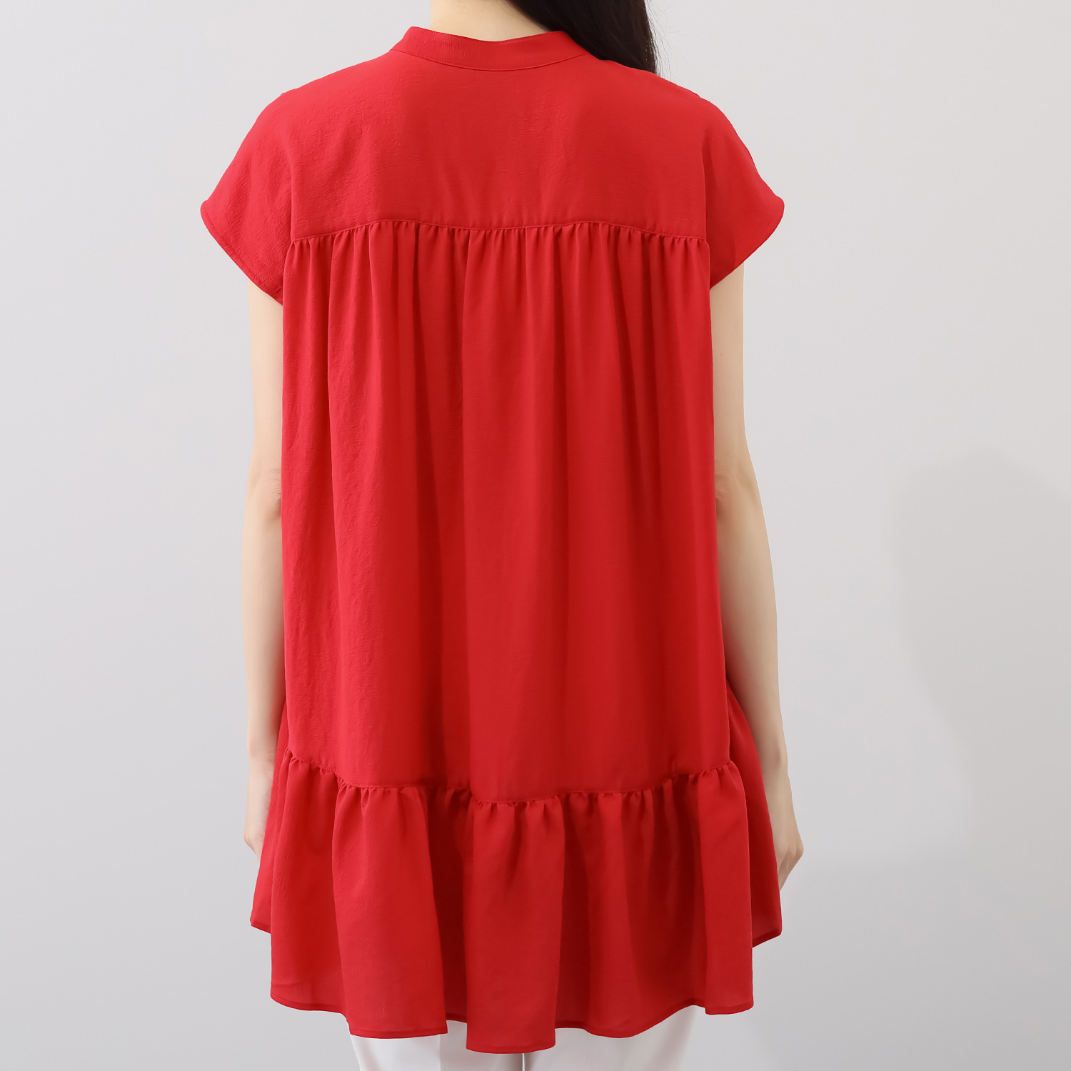 キリ　エ　キリ 縮絨風ジョーゼット キャップスリーブ チュニックブラウス