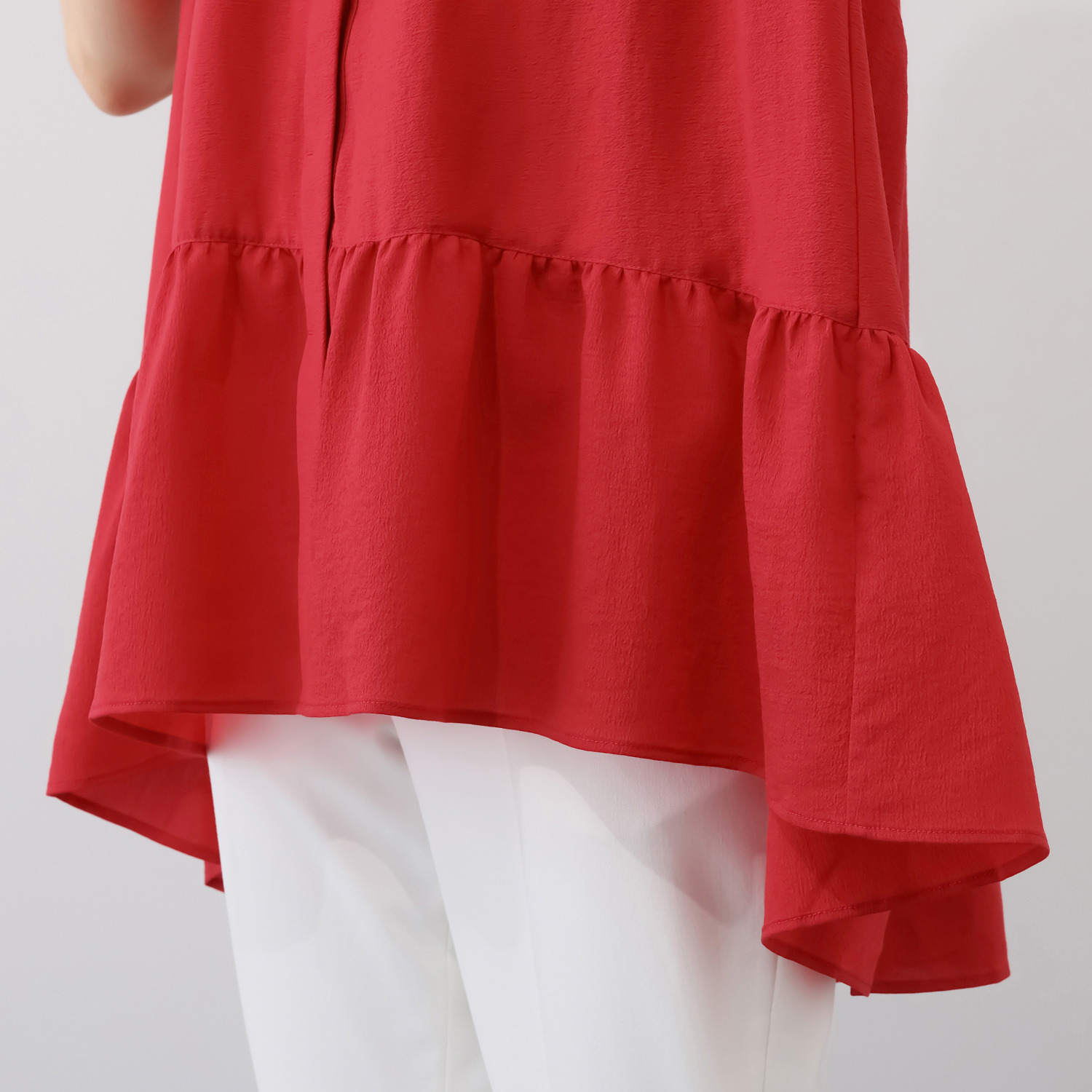 キリ　エ　キリ 縮絨風ジョーゼット キャップスリーブ チュニックブラウス